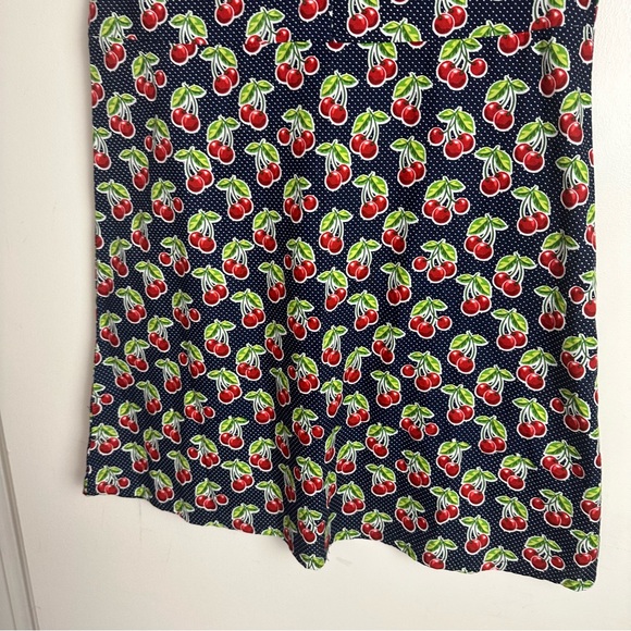 Kling Navy Blue Red Cherry Print Cotton Retro Pinup Button Front Dress NWT 2/S - Picture 9 of 15